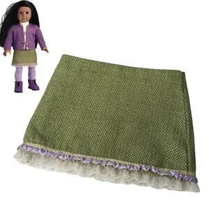 American Girl Doll Skirt Go Anywhere Meet Outfit Accessory Green Tweed Ruffle